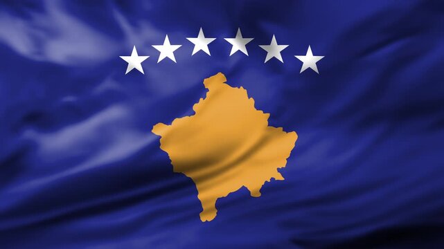 Kosovo Flag Waving Animation Background Kosovar National Symbol Map Stars Fabric Close Up Video
