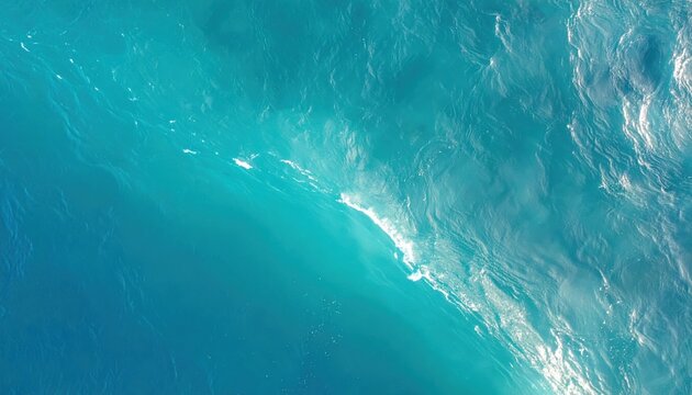 Turquoise Ocean Wave Breaking Aerial View - Blue Water Surface Texture