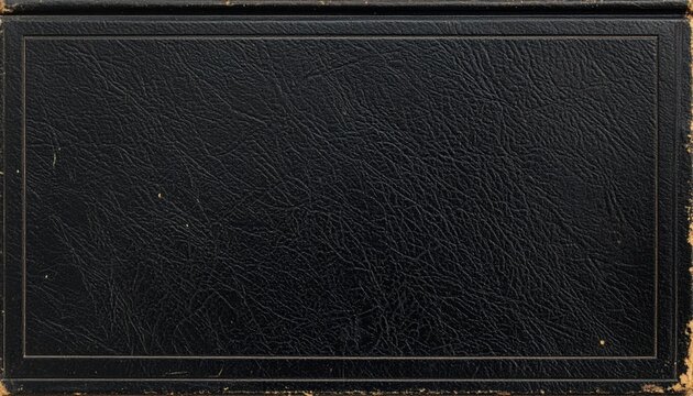 Black leather book cover with decorative border, vintage style, distressed texture