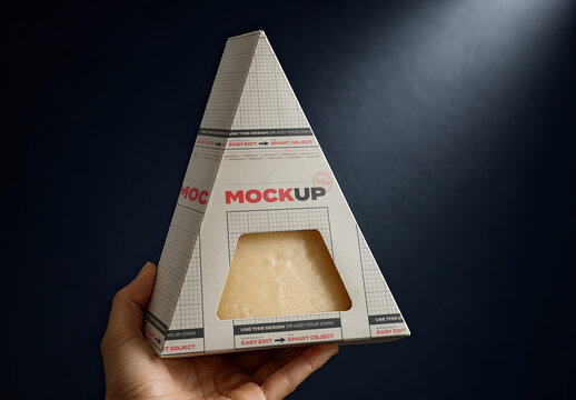 Triangle Cheese Packaing Mockup Hold Hand