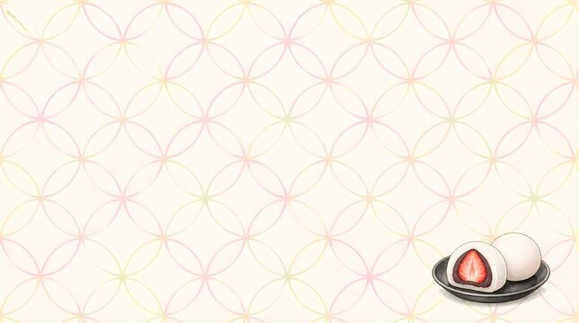 パステルカラーの七宝繋ぎ背景にいちご大福を添えた和モダンな余白背景素材