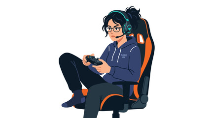 gaming, woman, playing video games, gamer, vector illustration isolated on White Background vector eps silhouette © MSTJHARNA