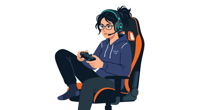 gaming, woman, playing video games, gamer, vector illustration isolated on White Background vector eps silhouette