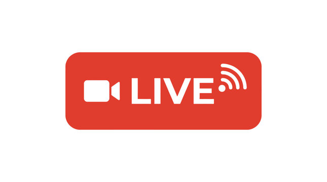 Live streaming icon, live video symbol, online broadcast sign, red live streaming badge isolated on White Background vector eps silhouette