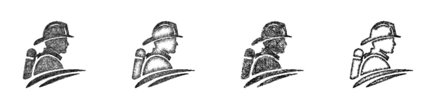 Monochrome sketch firefighter logo design set