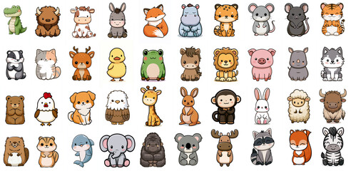 Fototapeta premium Cute Cozy Kawaii Cartoon Animals
