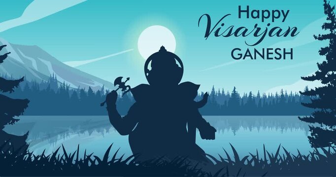 Happy Ganesh Visarjan motion banner. Anant Chaturdashi. Creative Indian festival design celebrating devotion, spirituality and traditional Hindu cultural ceremonies. Animated graphics