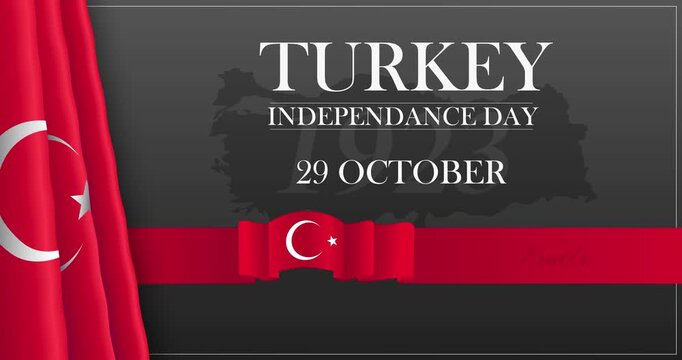 Turkiye Republic Day motion design. Celebration of October 29 honoring independence, sovereignty and freedom of Turkey. National patriotic holiday. Animated graphics