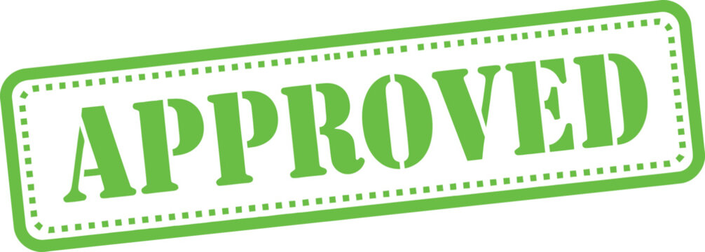 Green approved rubber stamp icon for business documents and quality control certification