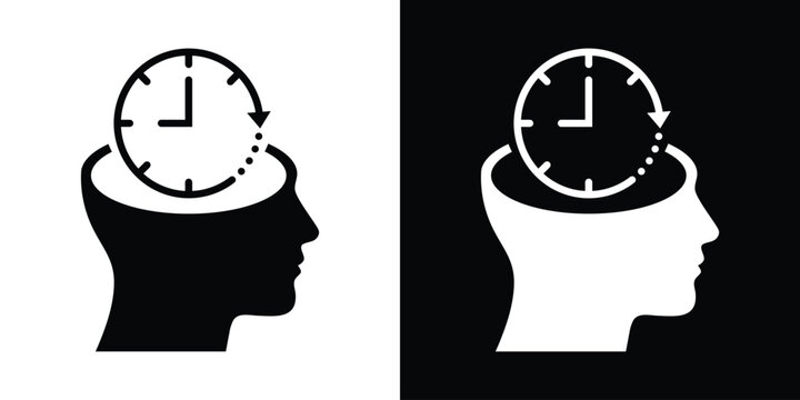 Human head profile icon with a clock inside, representing time management, productivity, and scheduling concepts.
