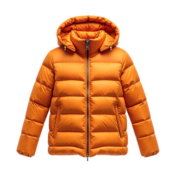 Bright orange puffer jacket with quilted insulation and adjustable hood standing ready for cold weather protection&nbsp;&nbsp;