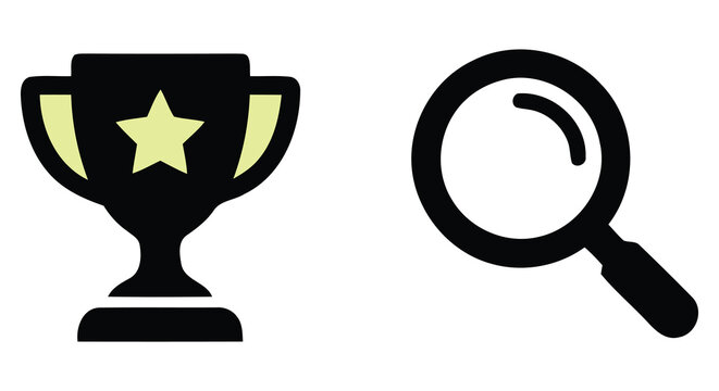 Trophy and magnifying glass icons for search and award concepts
