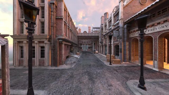 石畳のある街かど　3DCGレンダリング