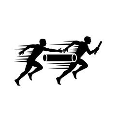Obraz premium Two athletes running in a relay race on a white background
