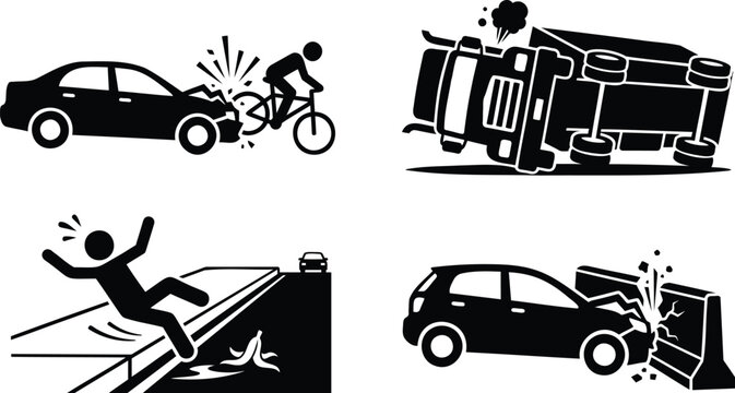Set of vehicle accident and road hazard danger icons