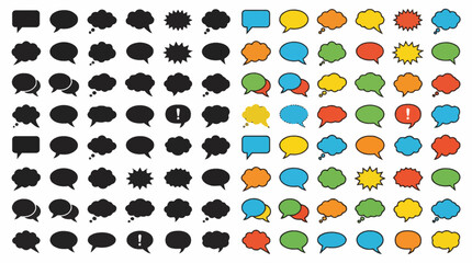 Fototapeta premium Professional vector collection featuring different speech cloud designs, comic speech cloud, dialogue bubble cloud, chat cloud, thought cloud, cartoon communication cloud, comic style cloud symbol
