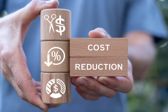 Concept of cost reduction strategy, price decrease, expense optimization, budget savings, financial efficiency, lower operating costs, business profitability and competitive pricing.