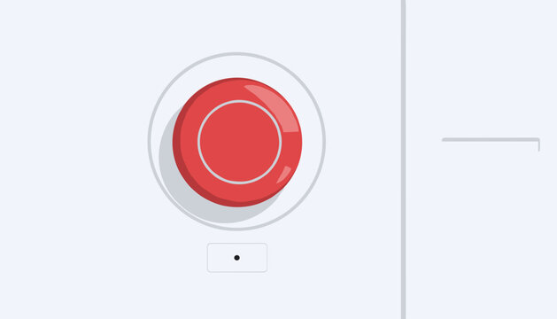 Single red emergency stop button on white console panel designed for industrial safety and quick shutdown procedures in minimalist graphic style.