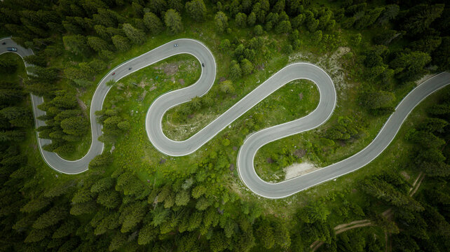 Panoramic Dolomite Mountains with Winding Alpine Road