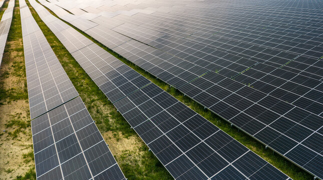 Solar Power Plant Aerial Flyover with Renewable Energy Panels