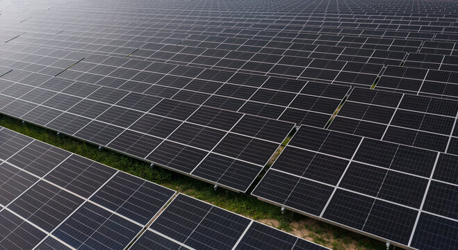 Solar Power Plant Aerial Flyover with Renewable Energy Panels