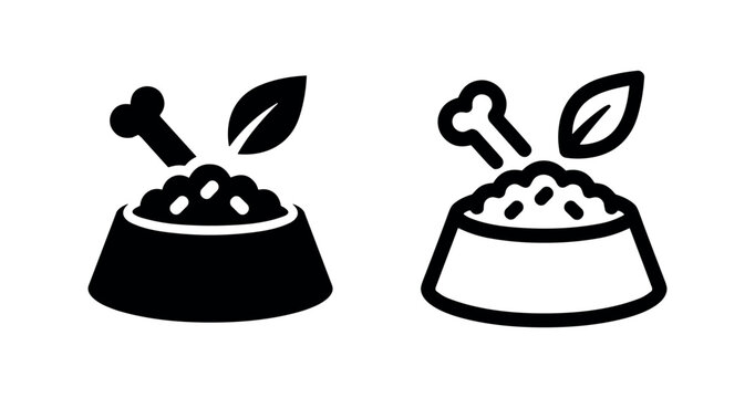 Pet Food Bowl Icon, Healthy Animal Feed Symbol, Bone and Leaf Graphic for Natural Pet Nutrition