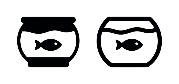 Fishbowl Icon Vector, Aquarium Pet Fish Symbol, Bowl with Fish Graphic for Aquatic Hobby