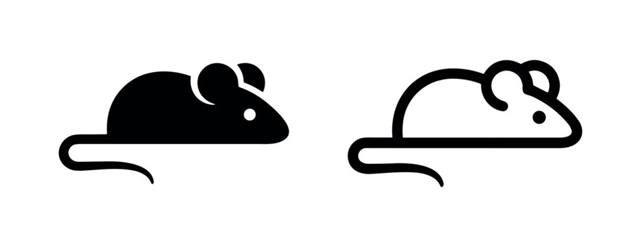 Mouse Icon Vector, Small Rodent Pet Symbol, Laboratory Animal Graphic in Side View