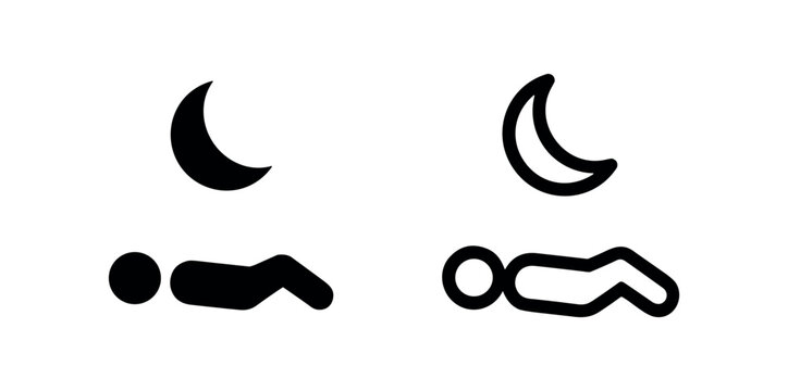 Person Sleeping Icon with Moon | Good Night Rest Vector | Sweet Dreams Bedtime Symbol