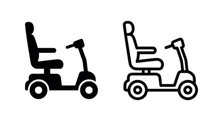Electric mobility scooter icon set, handicapped assistance vehicle symbol in black and line art styles © liubomir118809
