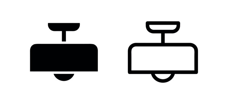 Ceiling light or lamp fixture icon set. Home lighting and illumination symbol in solid and outline styles.