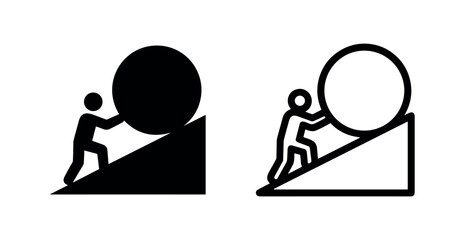 Person Pushing Boulder Uphill Icon - Symbol of Effort, Challenge and Hard Work © liubomir118809