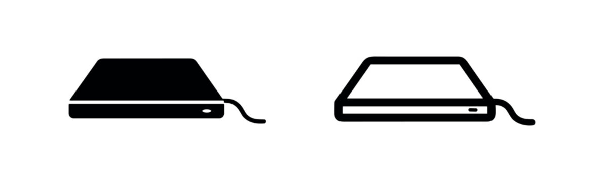 External hard drive icon set, data storage and backup symbol.