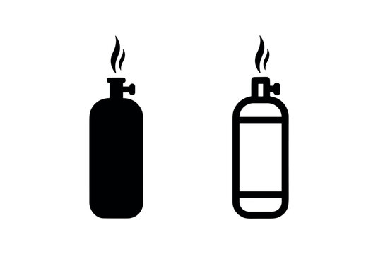 Gas cylinder with flame icon in solid and outline style, symbolizing fuel, energy, or industrial use.