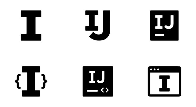 IJ Monogram Icons, Programming Code Symbols, Text Characters, Minimalist Vector Graphics