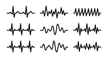 Obraz premium Heartbeat EKG Waveforms, Medical Pulse Lines, Cardiology Signals, Health Monitoring Icons