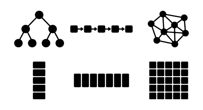 Data Structures Set: Binary Tree, Linked List, Network Graph, Arrays, Matrix