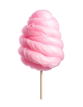 Delicious fluffy pink spun sugar candy on a wooden stick ready for eating at a carnival or fair&nbsp;