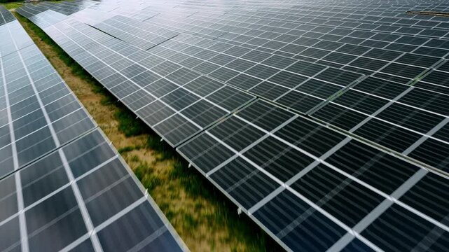 Solar Power Plant Aerial Flyover with Renewable Energy Panels