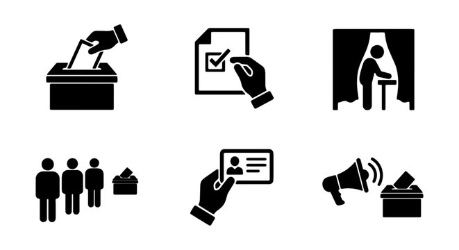 Election Voting Icons, Ballot Box, Voter ID, Polling Booth, Civic Duty, Democracy Symbols