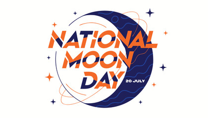 Decorative typography celebrating national moon day with stars and crescent © vectyx2