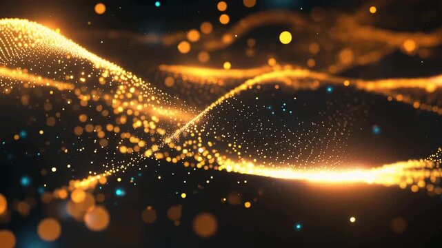 Abstract Golden Light Wave Featuring Flowing Particles and Luxury Bokeh Effects
