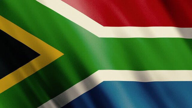 South African flag waving in close-up, realistic 3D silk texture animation as a seamless loop for sport and multicultural content