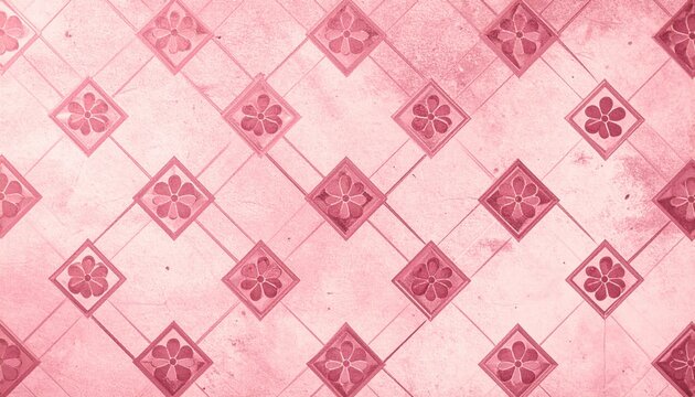 Pink Floral Diamond Pattern Background, Vintage Geometric Texture Background