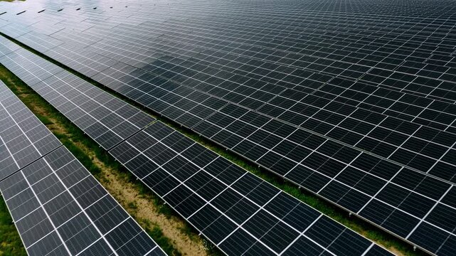 Solar Power Plant Aerial Flyover with Renewable Energy Panels
