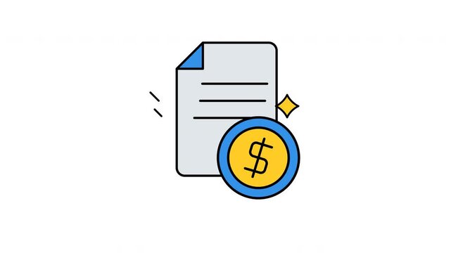 Bank icon with paper document and yellow coin, ideal for financial websites, apps, presentations, and educational materials related to banking.