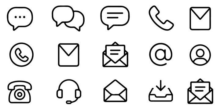 Communication and Chat Icon Set. Messaging, Call, Email, Inbox, Contact and Customer Support for Mobile Apps, Websites and UI Design
Vector Collection.
