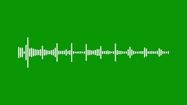 White audio visualization effect, White audio waveform spectrum animation,  sound frequency visualizer, music waveform equalizer, digital voice signal motion, green background 4k loop animation.