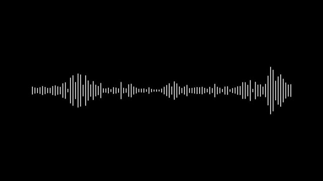 Dynamic white audio visualizer music sound wave animation, Sound wave animated audio waveform spectrum animation, modern audio spectrum sound wave animation on a black background. 4k video