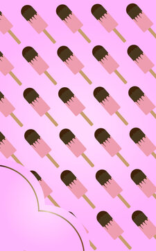 Pink abstract background with ice cream, vector illustration.